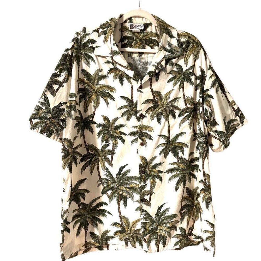 Aloha Republic Hawaiian shirt XL cotton palm tree print pocket short sleeve
